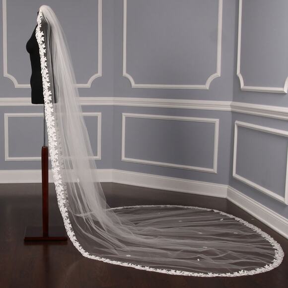 ST PUCCHI M1479 Diamond White Lace Chapel Long Wedding Bridal Veil main image 5